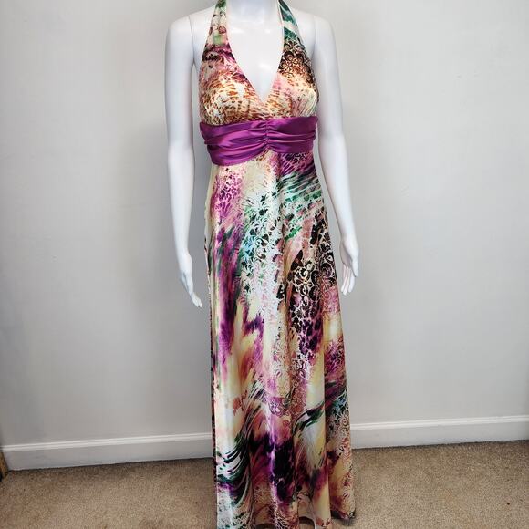 Vtg B. Darlin Y2K Halter Satin Prom Dress 11/12 Formal Resort Cruise Mardi Gras - Picture 1 of 16